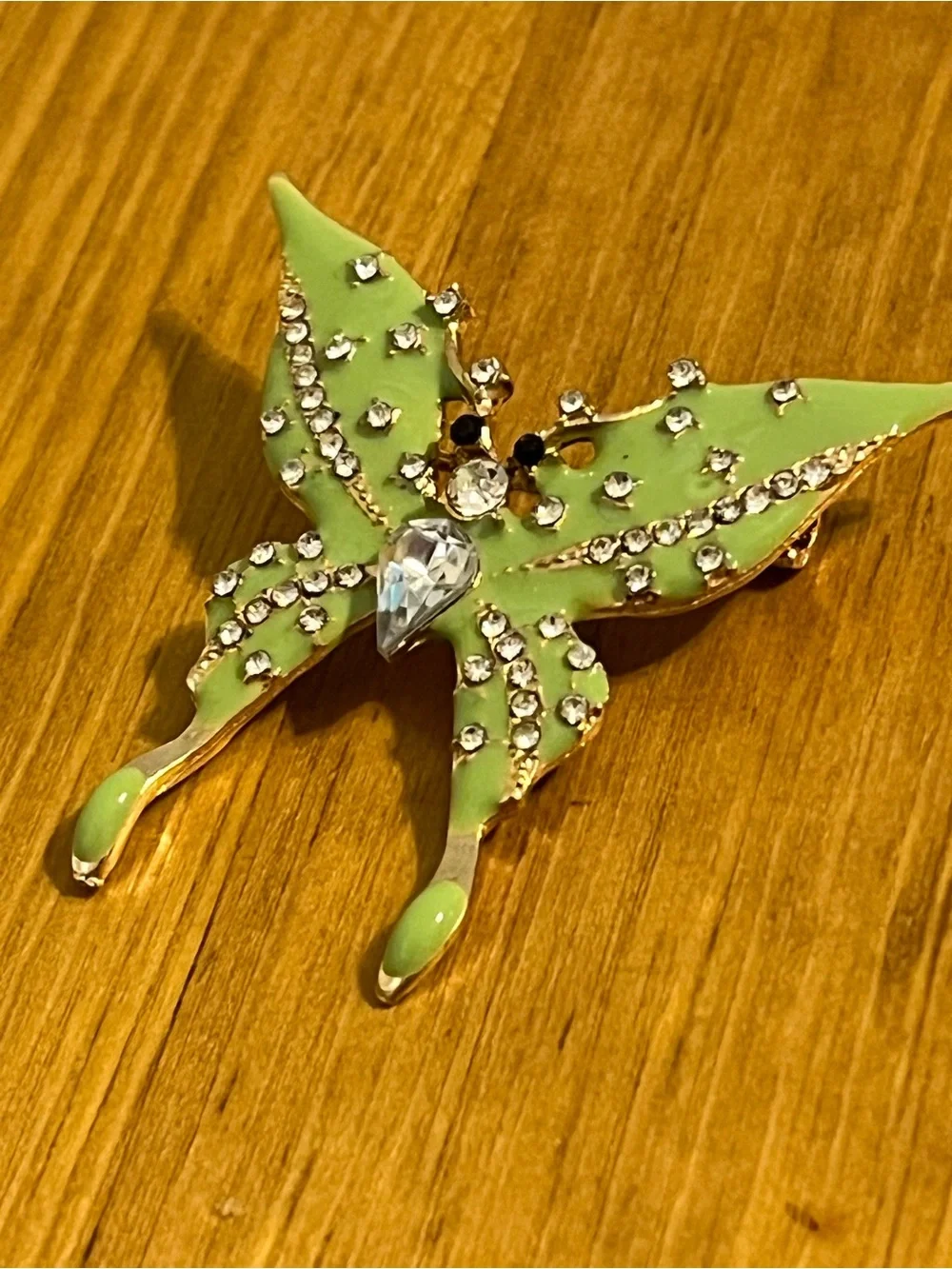 Mint green monarch butterfly brooch gold tone mintgreen enamel rhinestone 1 1/2”